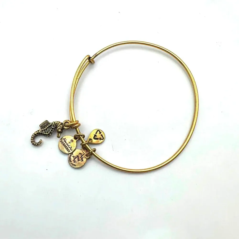 Alex and Ani SEAHORSE Gold tone Bangle Bracelet Beach Coastal Summer Casual
